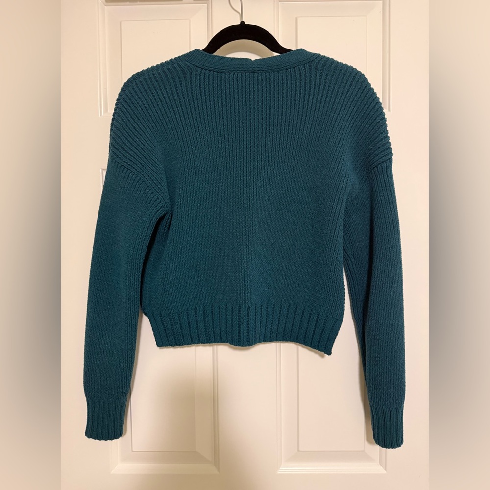 Abercrombie & Fitch Teal Textural Stitch V-neck Cardigan - Size XXS - Picture 3 of 5